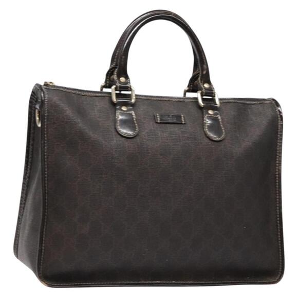 GUCCI GG Supreme Hand Bag Pvc Leather Gold Dark Brown - Picture 1 of 16